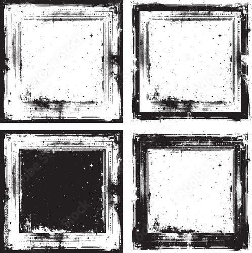 fore square frame with grunge texture ,black and white frame, set of grunge frames, ,grunge frame set, 