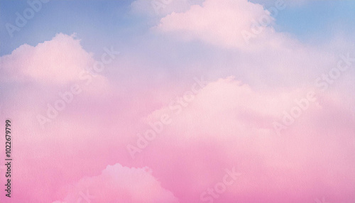 fantasy cloudy sky with pastel gradient color and grunge paper texture background; abstract pink watercolor concept