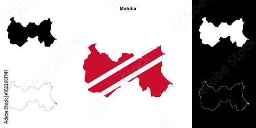 Mahdia governorate outline map set photo