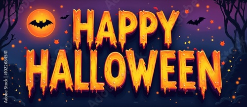 Halloween background with text Happy Halloween. Colorfull poster in cartoon style