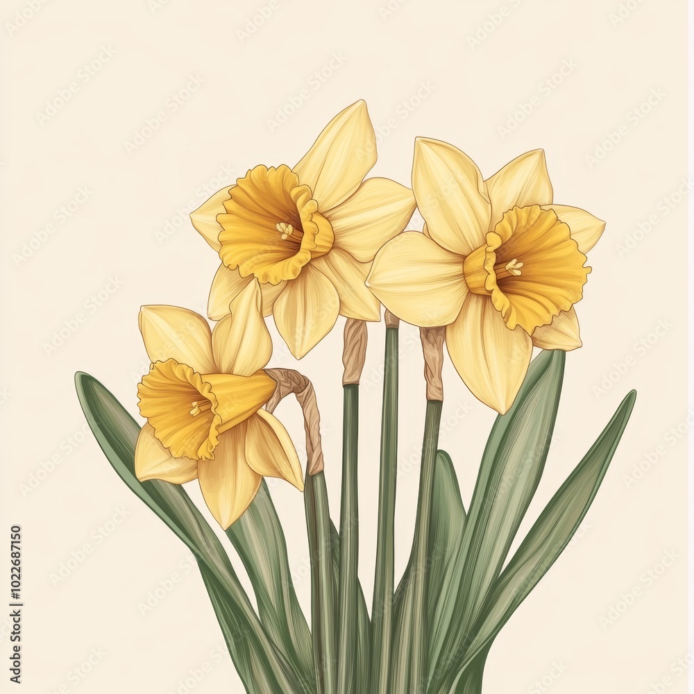 A vibrant cluster of yellow daffodils showcasing spring beauty against a soft beige background A vibrant cluster of yellow daffodils showcasing spring beauty against a soft beige background
