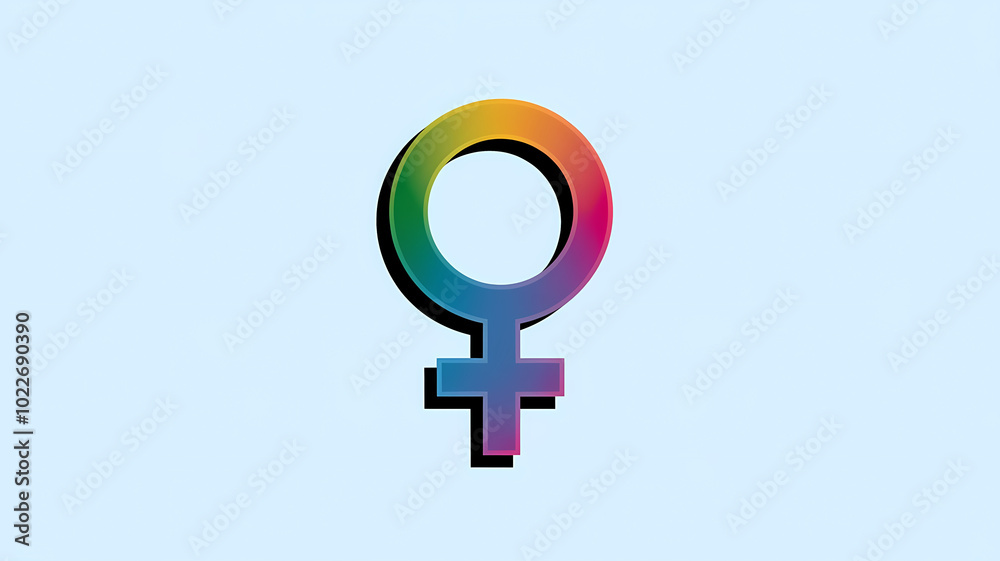 Rainbow colored female gender symbol on a light blue background for femininity and LGBTQ+ pride Rainbow colored female gender symbol on a light blue background for femininity and LGBTQ+ pride
