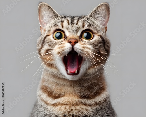 Cute cat face showing shock and surprise can convey cute innocence and surprise, which can be humorous. They can be used to create funny content about surprises or new encounters, such as sales.