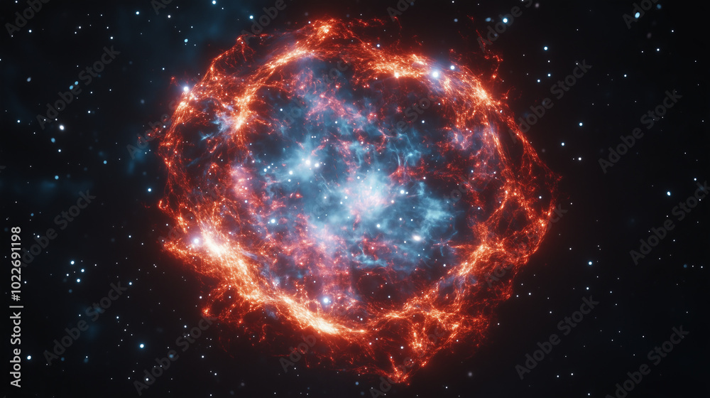 Obraz premium A swirling, fiery nebula in a vast, star-filled space.