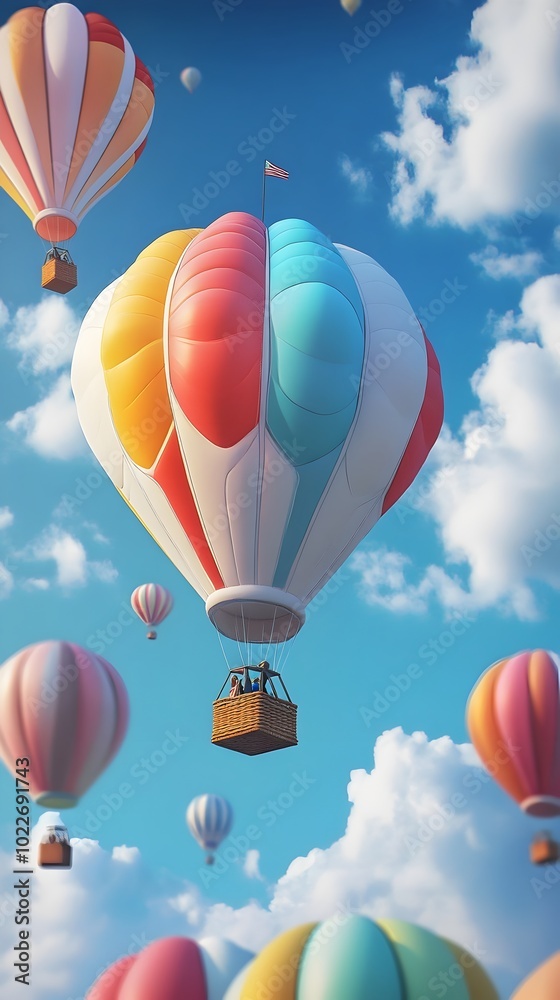 Fototapeta premium Enchanting Aerial of Colorful Hot Air Balloons Floating in the Whimsical Sky