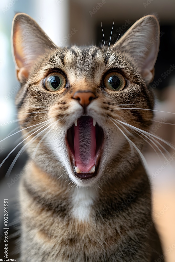 Cute cat face showing shock and surprise can convey cute innocence and surprise, which can be humorous. They can be used to create funny content about surprises or new encounters, such as sales.