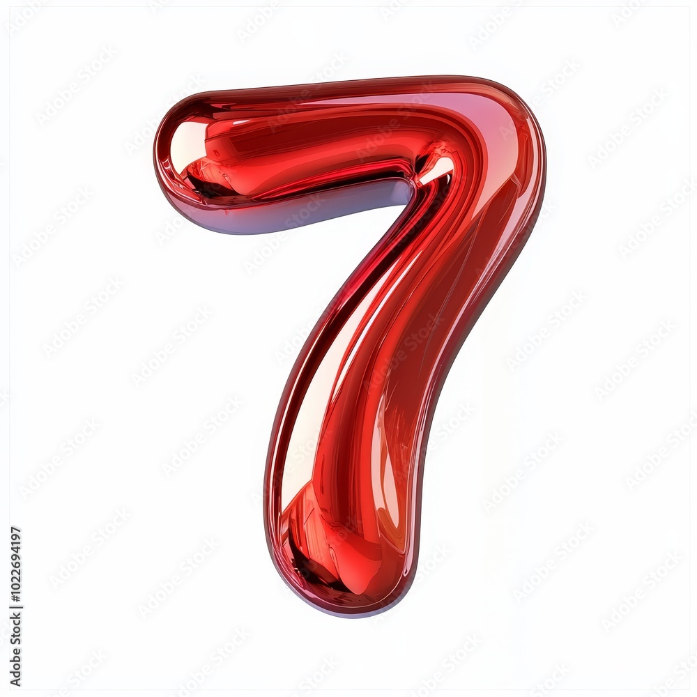 A Strikingly Glossy Red Seven Shimmering Brightly Against a Clean White Background Highlighting Modern Minimalist Design A Strikingly Glossy Red Seven Shimmering Brightly Against a Clean White Background Highlighting Modern Minimalist Design