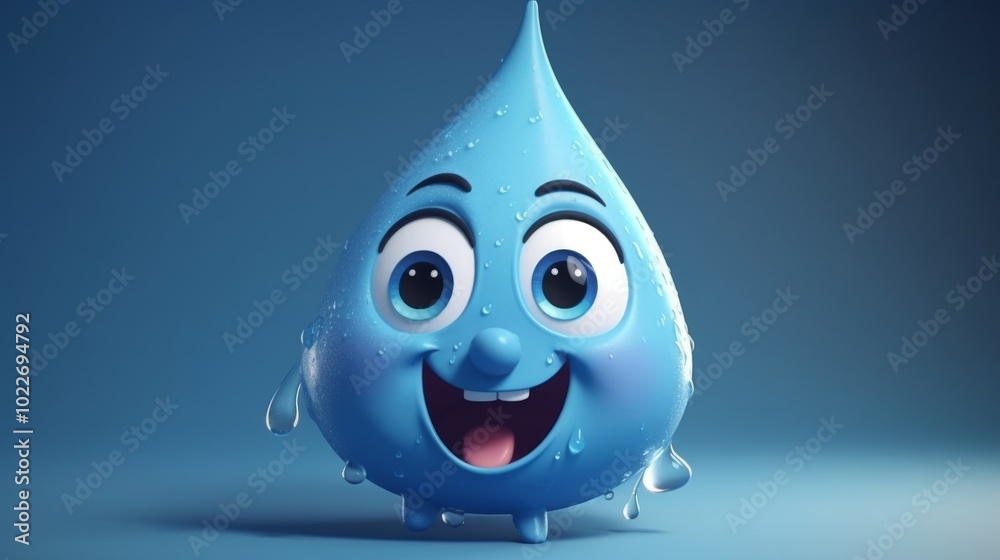 A cartoon character with a blue water droplet on its head is smiling A cartoon character with a blue water droplet on its head is smiling