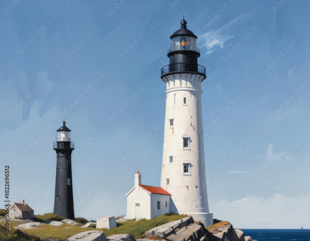 Lighthouse overlooking ocean on rocky shoreline