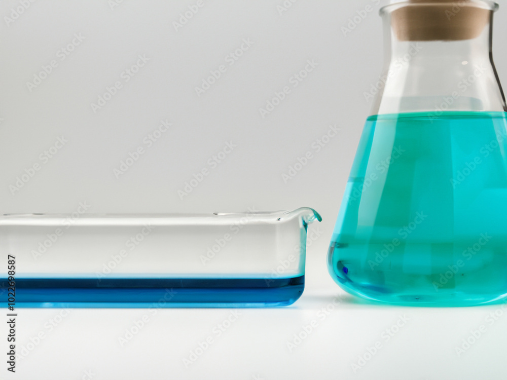 Lab Beakers, tube with blue liquid inside