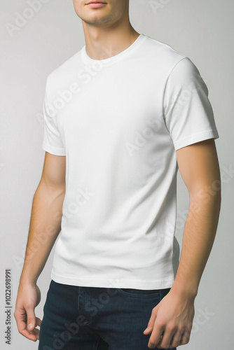 a man wearing white t-shirt,plain background generated by AI