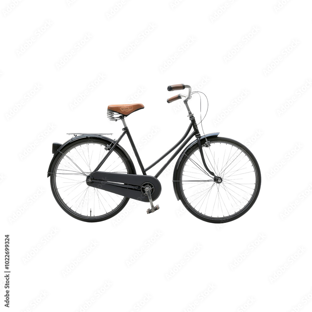 Classic Black Bicycle with Brown Saddle and Spokes Classic Black Bicycle with Brown Saddle and Spokes