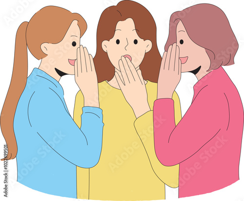 Three Women Gossiping and Sharing Secrets. Women Sharing Secrets and Surprising Gossip. Girls' Talk: Secrets, Surprises, and Rumors.