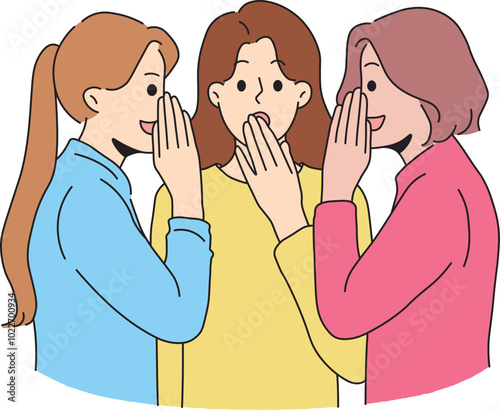 Three Women Gossiping and Sharing Secrets. Women Sharing Secrets and Surprising Gossip. Girls' Talk: Secrets, Surprises, and Rumors.