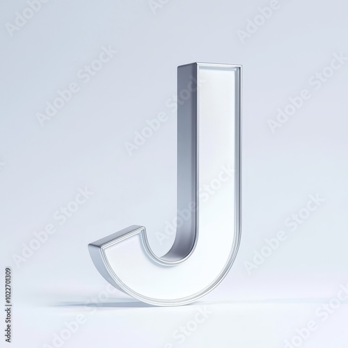 A Modern Interpretation of the Letter J: Sleek, Reflective Design Amidst a Minimalist Background Creating a Stylish Aesthetic