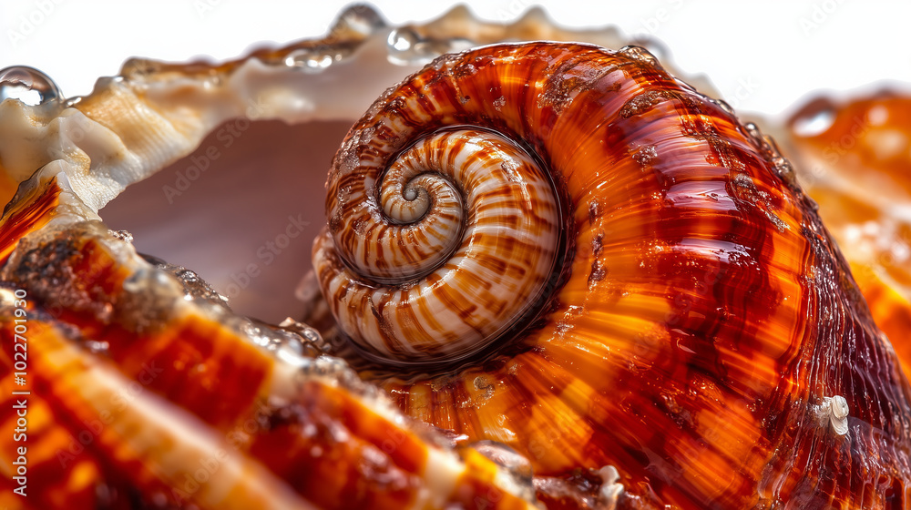 Closeup of a seashell with intricate details and a spiraling pattern. Closeup of a seashell with intricate details and a spiraling pattern.