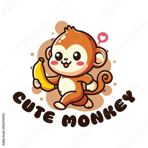 Cute monkey with banana. Cute cartoon animal. Vector illustration.