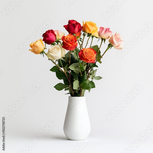 Wallpaper Mural A bouquet of mixed wildflowers in a white rustic vase, mid-shot, with half of the vase visible, against a white background Torontodigital.ca