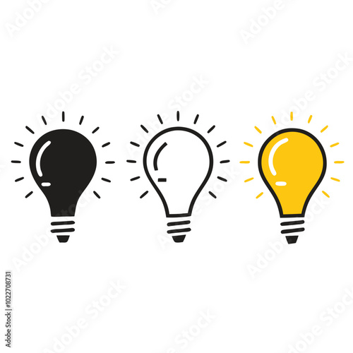 Set of three light bulb represent effective business idea concept