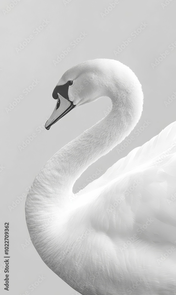 Fototapeta premium White swan with black eye, elegant neck.
