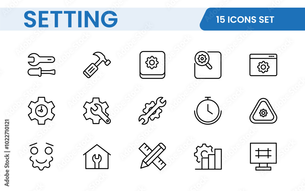 Settings, icon set. Containing options, configuration, preferences, adjustments, operation, gear, control panel, equalizer, management, optimization and productivity icons. Settings, icon set. Containing options, configuration, preferences, adjustments, operation, gear, control panel, equalizer, management, optimization and productivity icons.