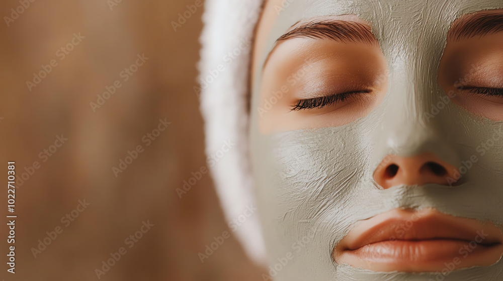 A woman enjoys a rejuvenating face mask, showcasing relaxation and self-care. The soft background complements her serene expression, highlighting the importance of skincare.