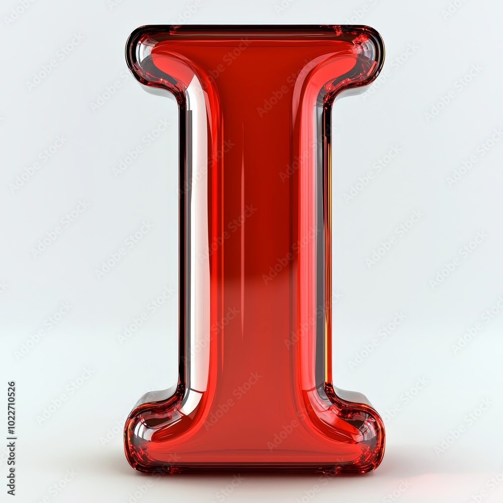 Translucent Red Glass Letter 'I' Captured Against a Clean Background, Showcasing Modern Artistic Design and Sleek Aesthetics Translucent Red Glass Letter 'I' Captured Against a Clean Background, Showcasing Modern Artistic Design and Sleek Aesthetics