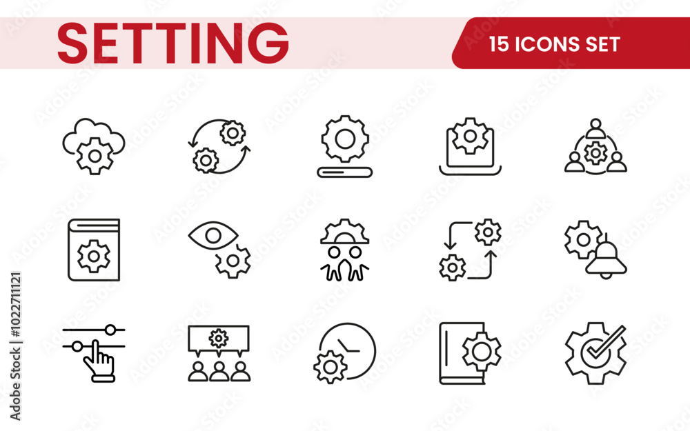 Settings, icon set. Containing options, configuration, preferences, adjustments, operation, gear, control panel, equalizer, management, optimization and productivity icons. Settings, icon set. Containing options, configuration, preferences, adjustments, operation, gear, control panel, equalizer, management, optimization and productivity icons.