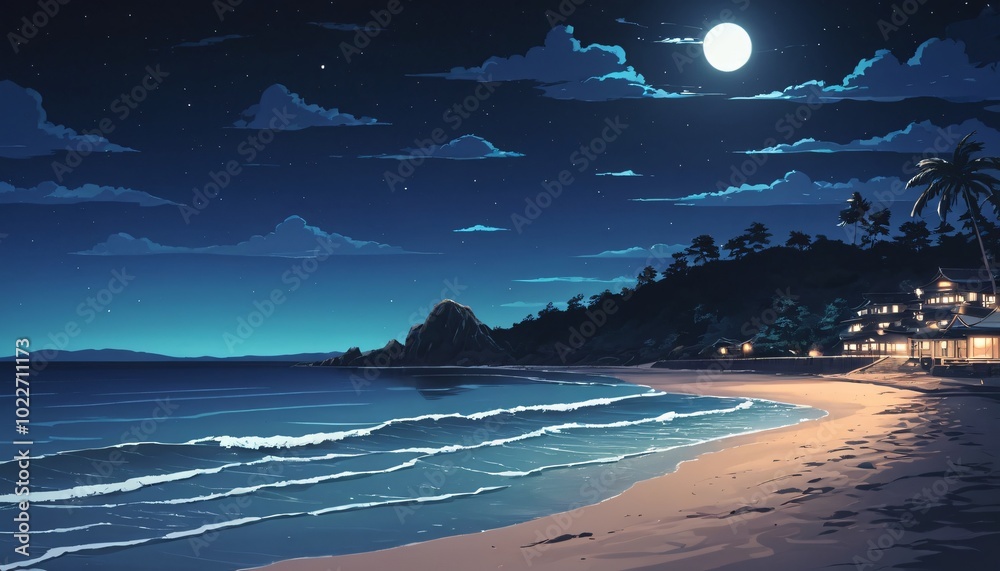 Anime Beach at Night Anime Beach at Night