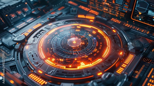 Wallpaper Mural Futuristic HUD interface with global network connections in 3D digital illustration showcasing advanced technology and data visualization Torontodigital.ca