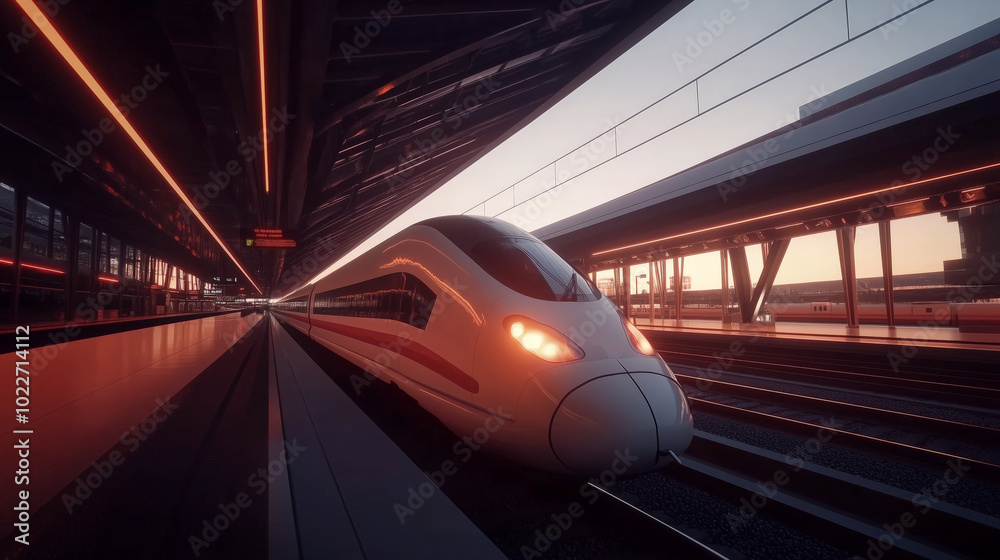 a high speed train entering a train station. a high speed train entering a train station.