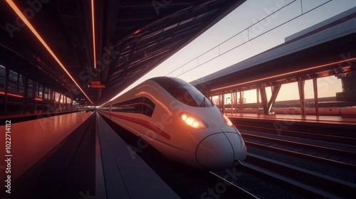 a high speed train entering a train station.