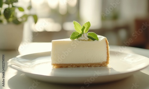 Wallpaper Mural A slice of white cheesecake with a mint leaf on top Torontodigital.ca