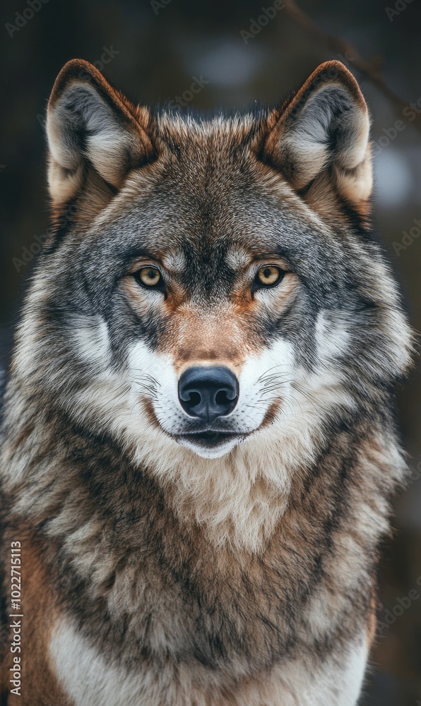 Fototapeta premium Close-up portrait of a wolf with piercing eyes.