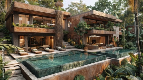 Wallpaper Mural Luxurious tropical villa with serene pools surrounded by lush greenery in a tranquil paradise. Generative AI Torontodigital.ca