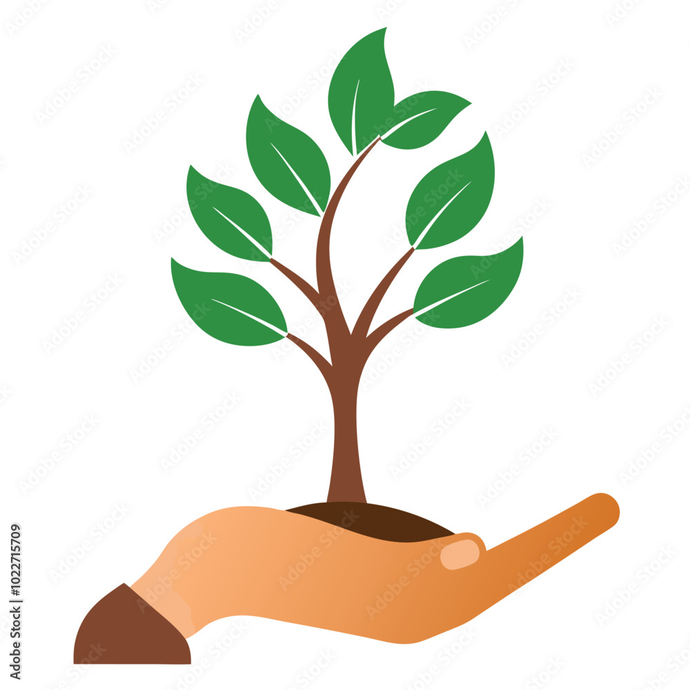 Seeding tree on hand vector illustration