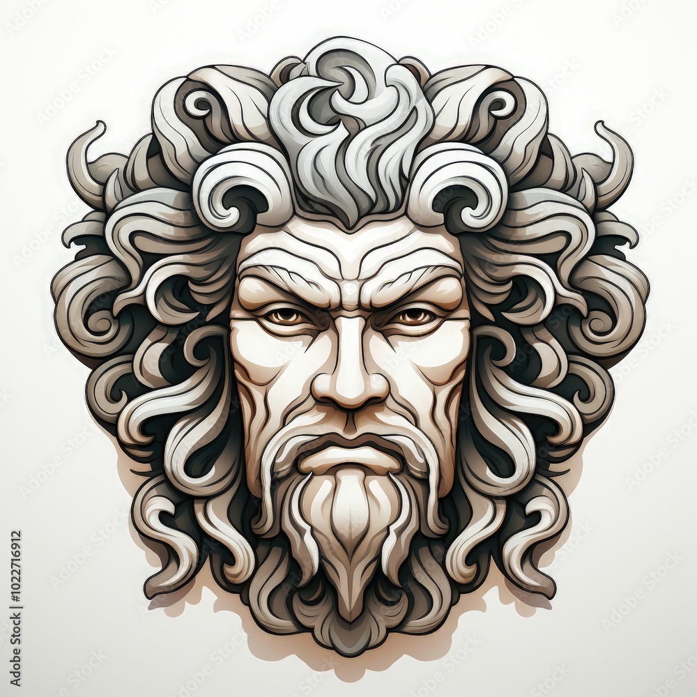 Vibrant Greek Gods Mask in Ignorant Style Without Shadows for Modern Art Vibrant Greek Gods Mask in Ignorant Style Without Shadows for Modern Art
