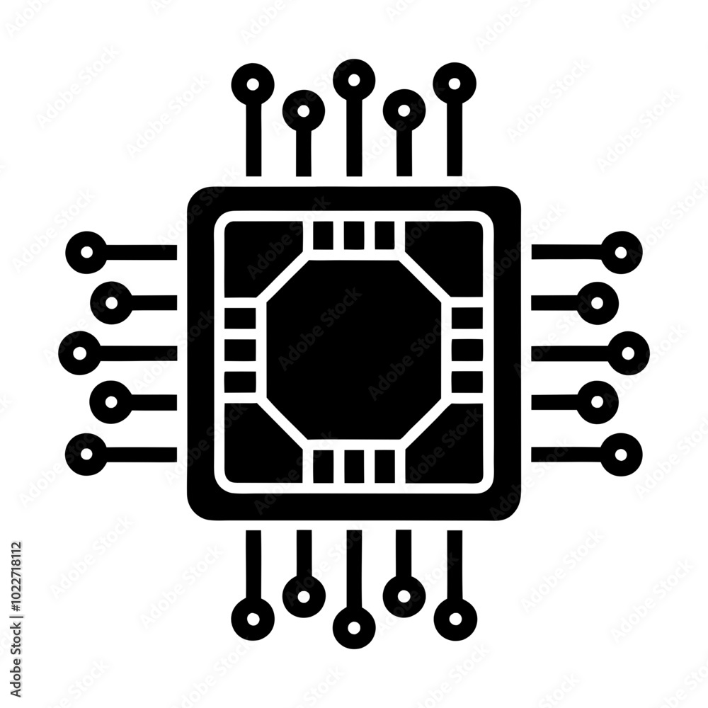 Digital technology gear Chip Icon Silhouette vector illustration. Digital technology gear Chip Icon Silhouette vector illustration.