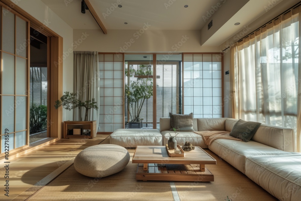 Fototapeta premium minimalistic japan interior living room