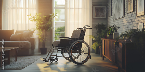 Wheelchair in a Sunlit Homely Living Room photo