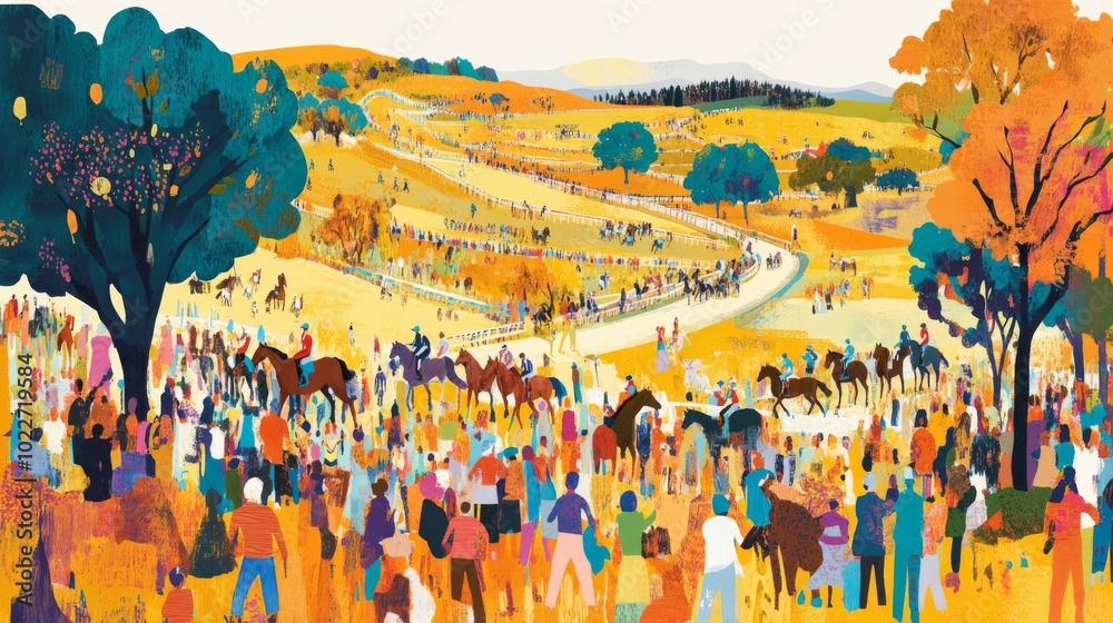 Fototapeta premium Minimalist Background of Geelong Cup Race: Fast-Paced Holiday Vibes with Orange Sky and Waves Pounding the Shores of Australia