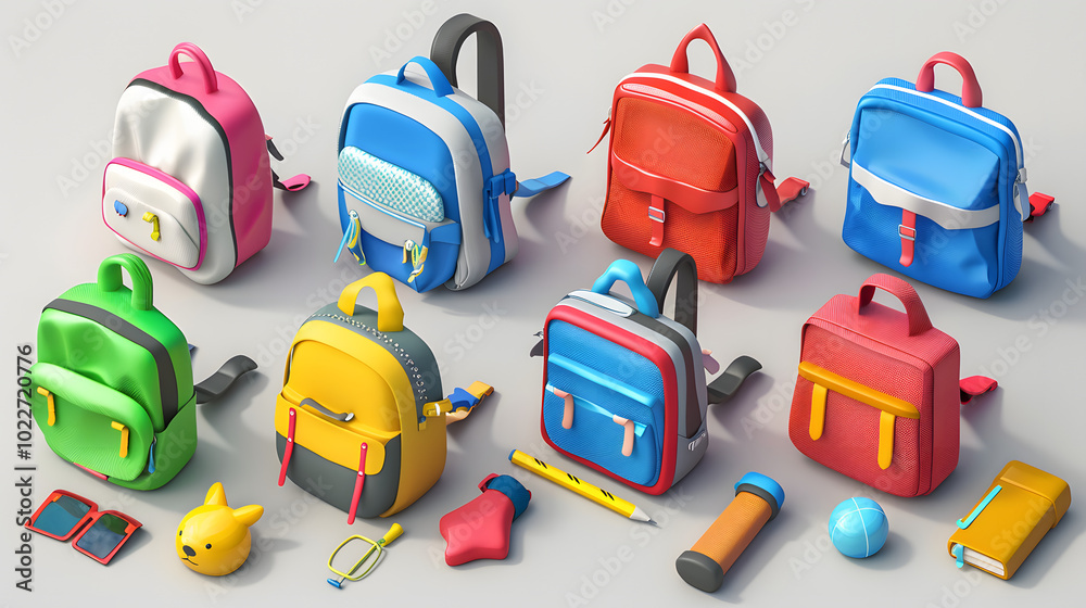 Backpack icons Stationeries 3D Backpack icons Stationeries 3D