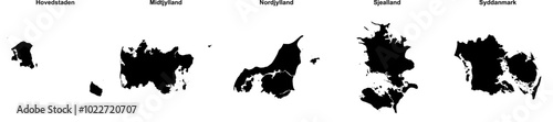 Hovedstaden, Midtjylland, Nordjylland, Sjealland, Syddanmark outline maps