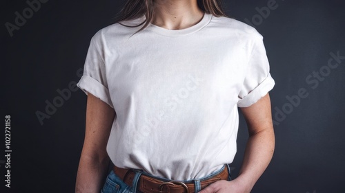 Blank White Tshirt Mockup Woman Casual Style