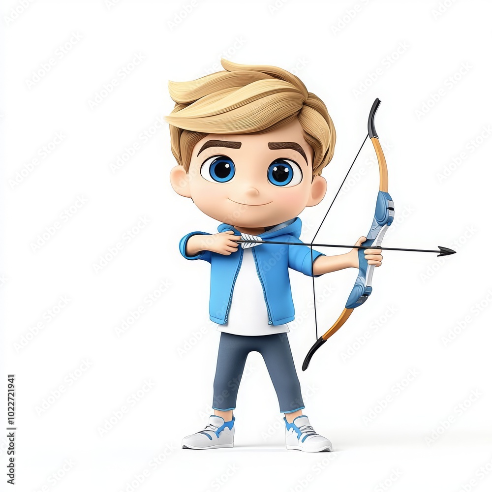 Young Archer Cartoon Boy with Bow and Arrow Young Archer Cartoon Boy with Bow and Arrow