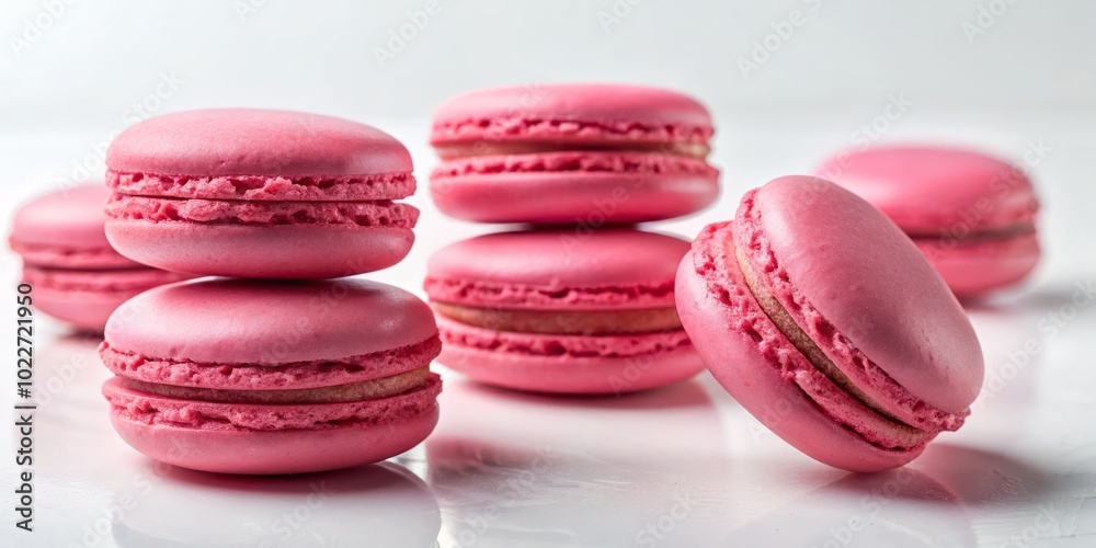 Delightful Pink Macaroons on White Background - Perfect for Culinary Art and Dessert Photography Delightful Pink Macaroons on White Background - Perfect for Culinary Art and Dessert Photography