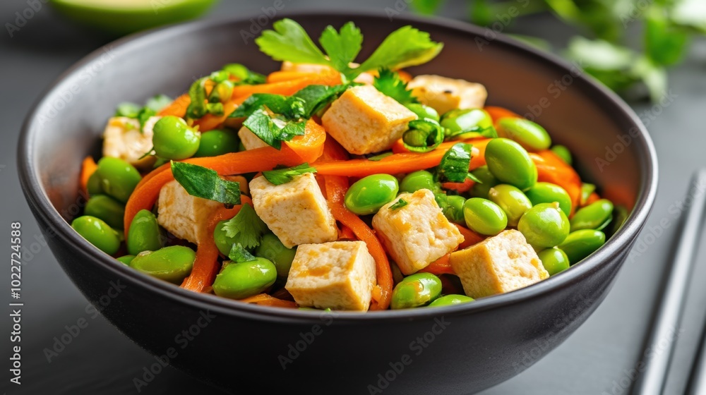 Colorful Tofu and Edamame Vegetable Salad Bowl Colorful Tofu and Edamame Vegetable Salad Bowl