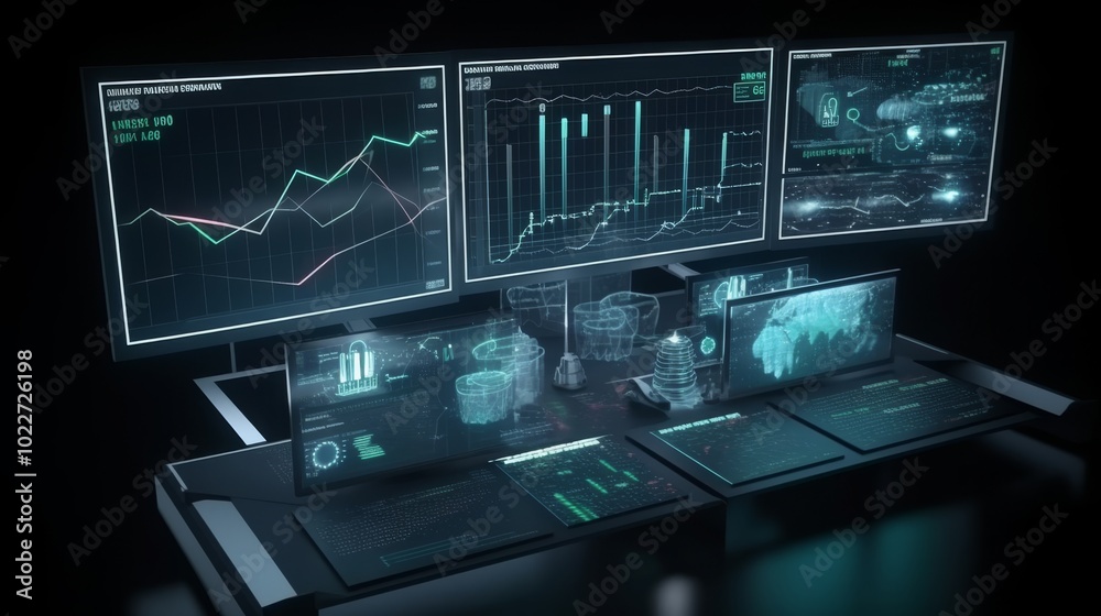 A computer monitor displays a number of graphs and charts A computer monitor displays a number of graphs and charts