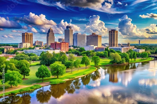 Scenic View of Monroe Louisiana Riverfront with Beautiful Skyline and Lush Green Landscapes