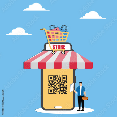 Businessman is scanning QR code for shopping